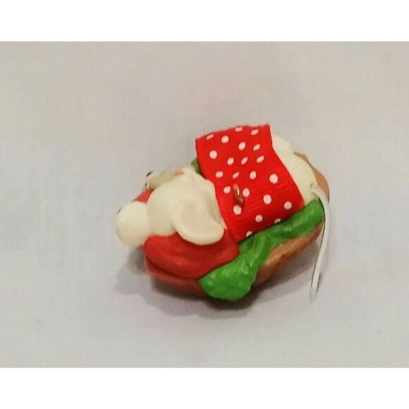 Mouse Sleeping in Walnut Shell Christmas Ornament 1984 Hallmark 1" Resin Bear - Picture 4 of 4